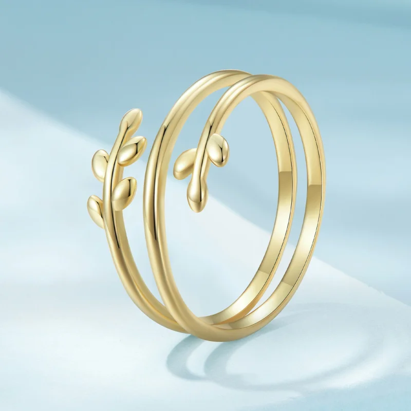 (afbeelding voor) Pandora-stijl vergulde ring met cirkels van bladeren - SCR755-B - Bekijken 2