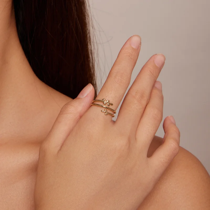 (afbeelding voor) Pandora-stijl vergulde ring met cirkels van bladeren - SCR755-B - Bekijken 4