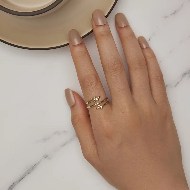 (afbeelding voor) Pandora-stijl vergulde ring met cirkels van bladeren - SCR755-B - Bekijken 6