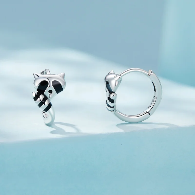 (afbeelding voor) Pandora-stijl Wasbeer Hoops Oorbellen - SCE1603 - Bekijken 2