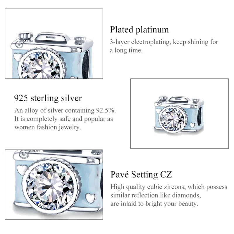 (afbeelding voor) Pandora Style Blauwe camera Bedel - BSC264 - Bekijken 7