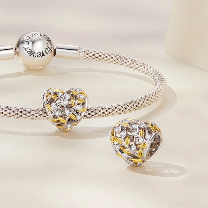 (afbeelding voor) Pandora Style Hartvormige bladeren Bedel - BSC672 - Bekijken 3