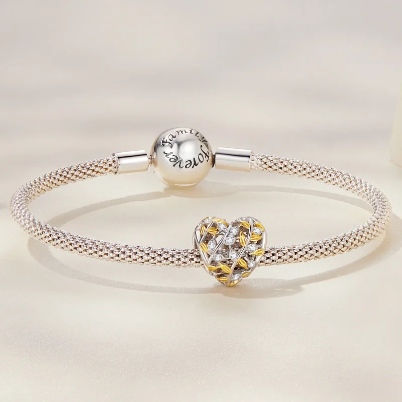 (afbeelding voor) Pandora Style Hartvormige bladeren Bedel - BSC672 - Bekijken 4