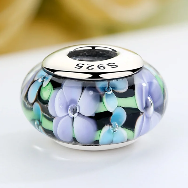 (afbeelding voor) Pandora Style Paarse bloemen Murano Glas Bedel - SCZ009 - Bekijken 4
