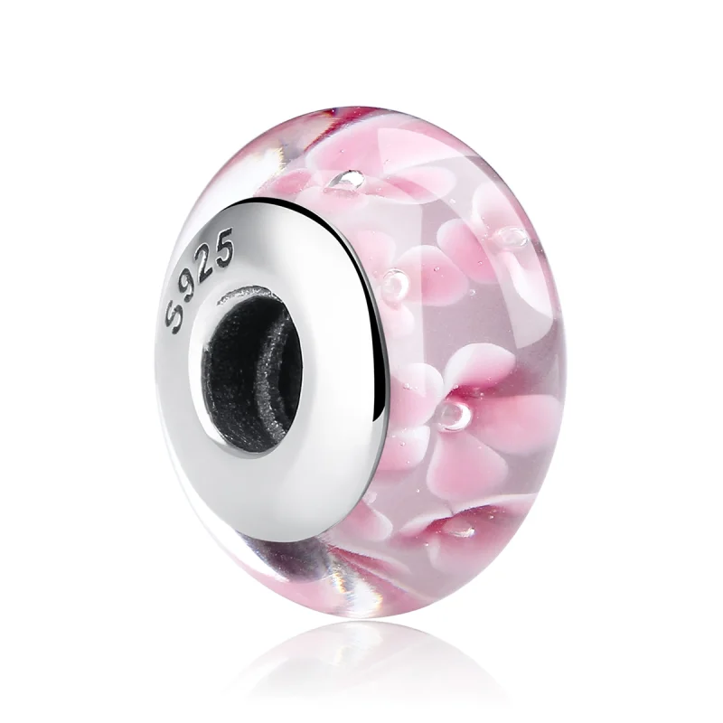 (afbeelding voor) Pandora Style Roze Bloemen Murano Glas Bedel - SCZ008 - Bekijken 2