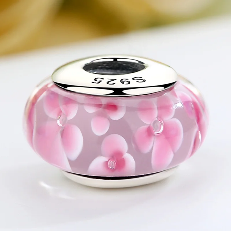 (afbeelding voor) Pandora Style Roze Bloemen Murano Glas Bedel - SCZ008 - Bekijken 4