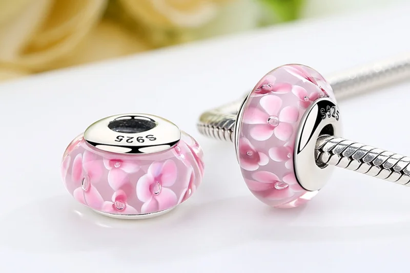 (afbeelding voor) Pandora Style Roze Bloemen Murano Glas Bedel - SCZ008 - Bekijken 7