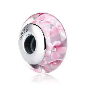(afbeelding voor) Pandora Style Roze Bloemen Murano Glas Bedel - SCZ008