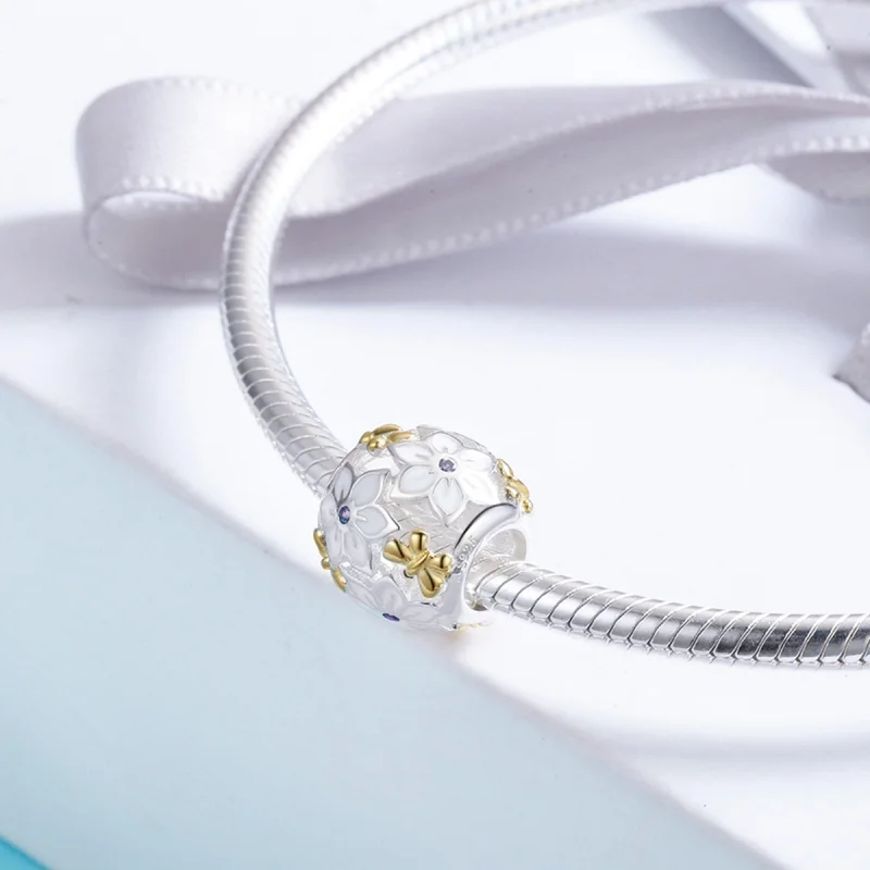 (afbeelding voor) Pandora Style Tweekleurige bloemen en vlinders Bedel - SCC546 - Bekijken 4