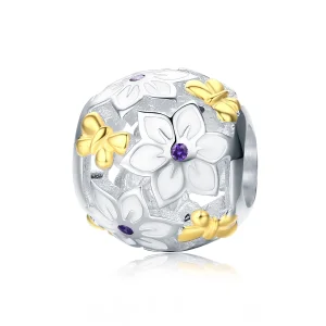 (afbeelding voor) Pandora Style Tweekleurige bloemen en vlinders Bedel - SCC546