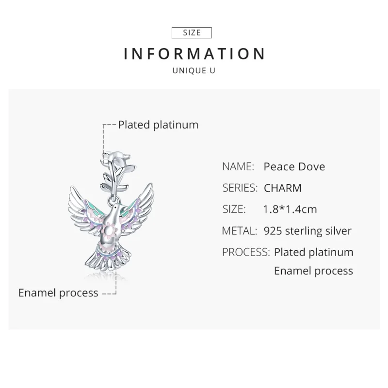 (afbeelding voor) Pandora Style Vredesduif Bedel - BSC295 - Bekijken 8