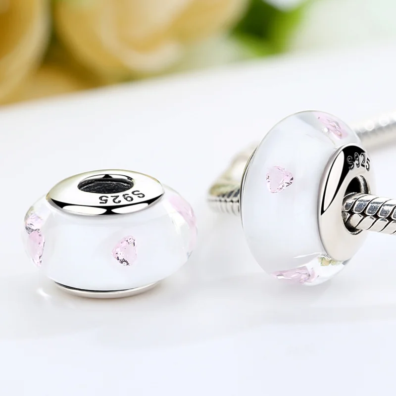 (afbeelding voor) Pandora Style Witte Murano Glas Roze Stenen Bedel - SCZ004 - Bekijken 3