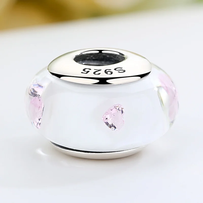 (afbeelding voor) Pandora Style Witte Murano Glas Roze Stenen Bedel - SCZ004 - Bekijken 4