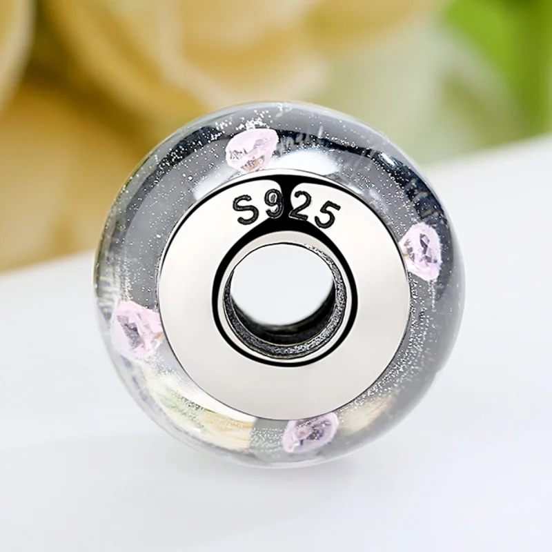 (afbeelding voor) Pandora Style Witte Murano Glas Roze Stenen Bedel - SCZ004 - Bekijken 5