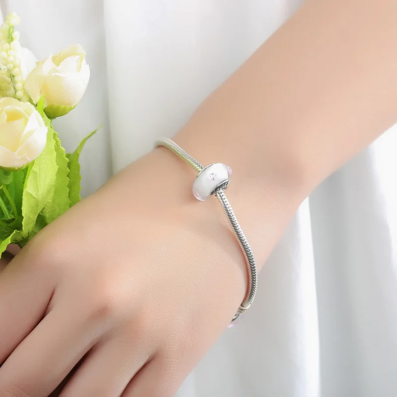 (afbeelding voor) Pandora Style Witte Murano Glas Roze Stenen Bedel - SCZ004 - Bekijken 6