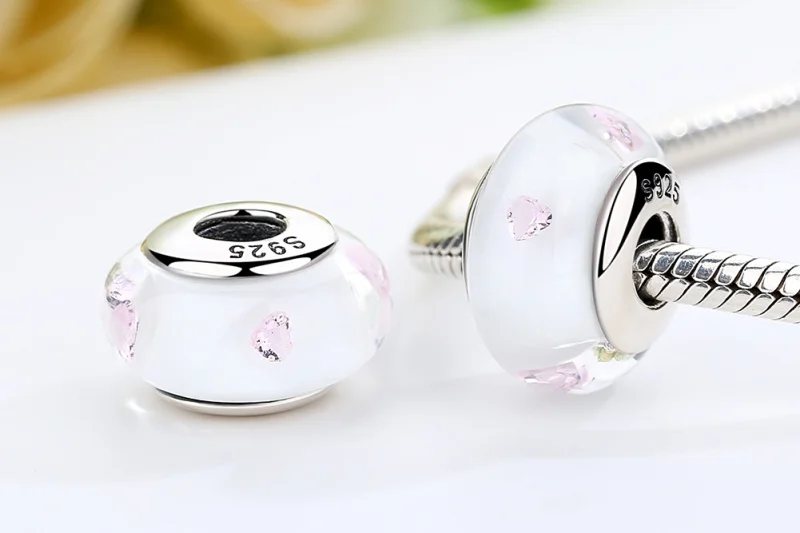 (afbeelding voor) Pandora Style Witte Murano Glas Roze Stenen Bedel - SCZ004 - Bekijken 7