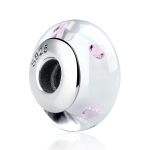 (afbeelding voor) Pandora Style Witte Murano Glas Roze Stenen Bedel - SCZ004
