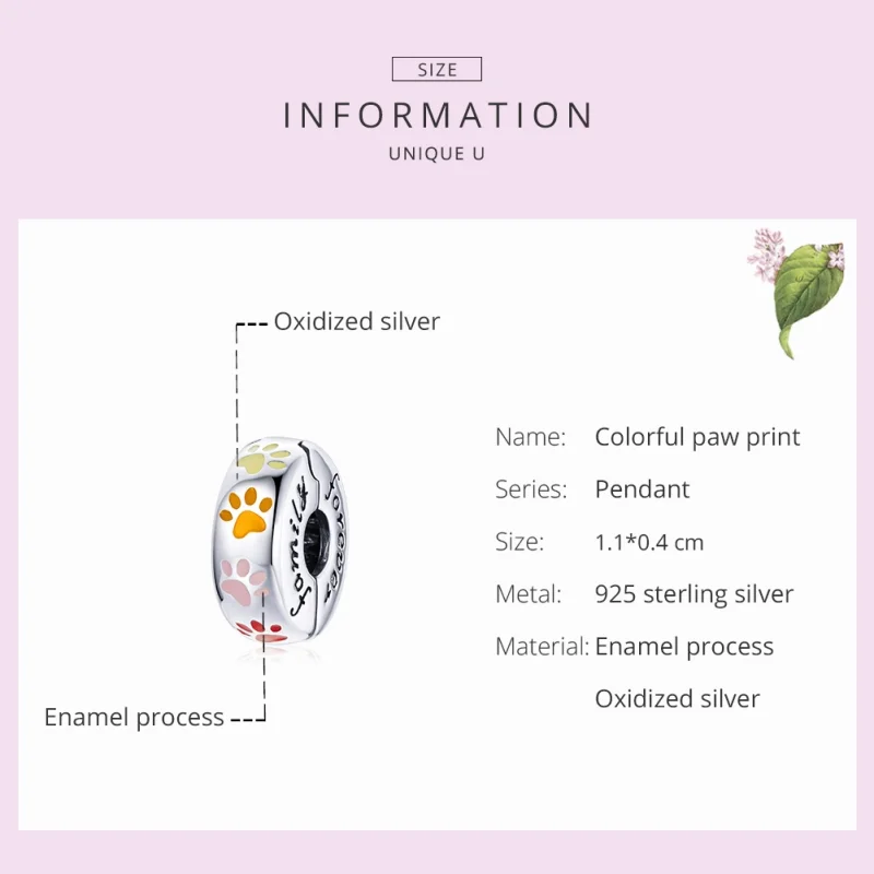 (afbeelding voor) Pandora Style Kleurrijke klauwafdrukken Clip Bedel - SCC1850 - Bekijken 5