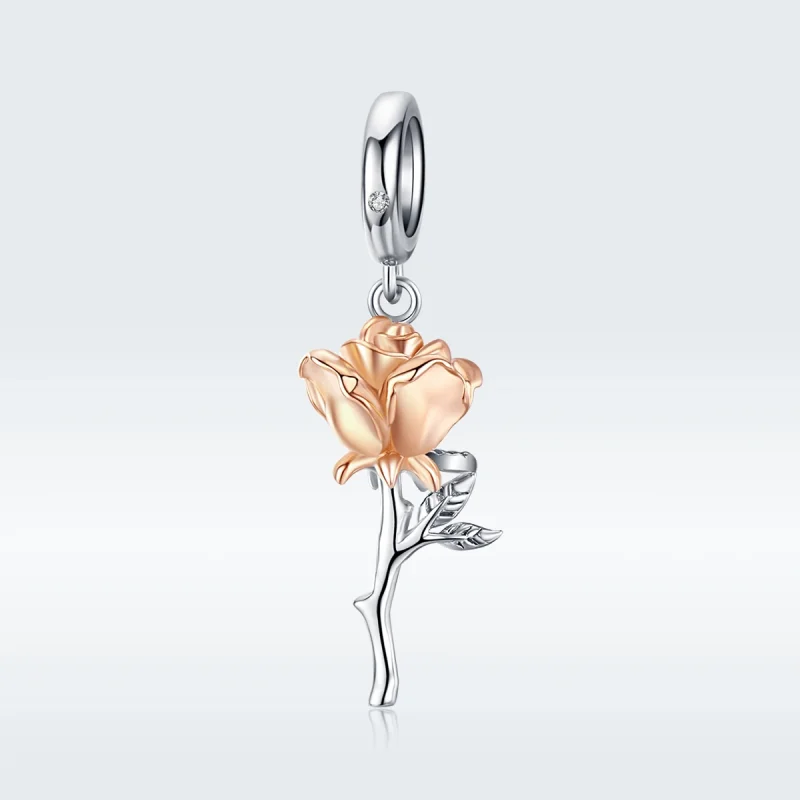 (afbeelding voor) Pandora Style Bicolor Lover Rose Twee Kleuren Bloemen Hangende Bedel - BSC145 - Bekijken 5