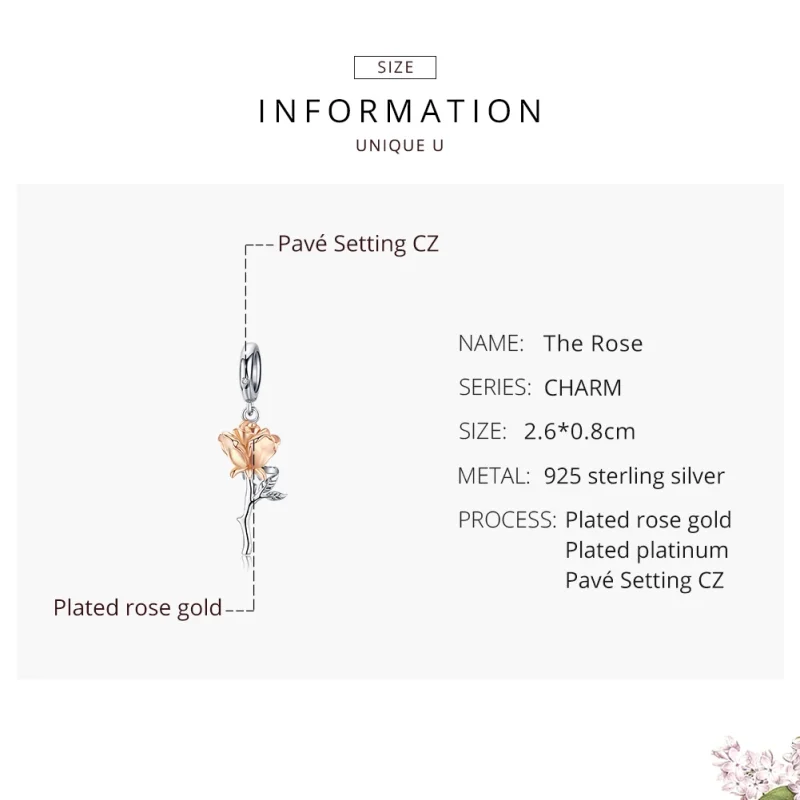 (afbeelding voor) Pandora Style Bicolor Lover Rose Twee Kleuren Bloemen Hangende Bedel - BSC145 - Bekijken 7