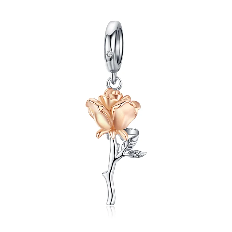 (afbeelding voor) Pandora Style Bicolor Lover Rose Twee Kleuren Bloemen Hangende Bedel - BSC145