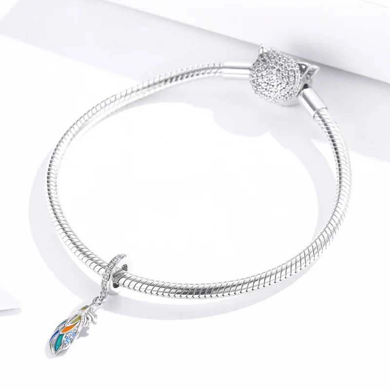 (afbeelding voor) Pandora Style Kleurrijke Veren Hangende Bedel - BSC304 - Bekijken 3