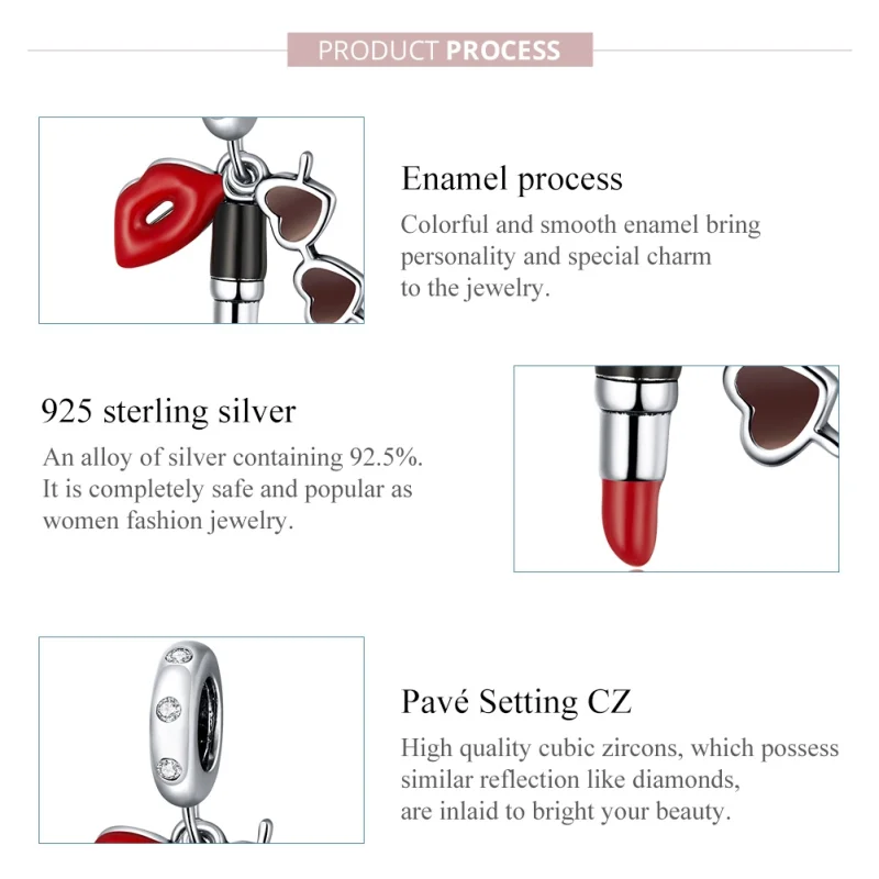 (afbeelding voor) Pandora Style Lippenstift en zonnebril Hangende Bedel - BSC346 - Bekijken 7