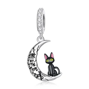 (afbeelding voor) Pandora Style Moon Zwarte Kat Hangende Bedel - SCC2218