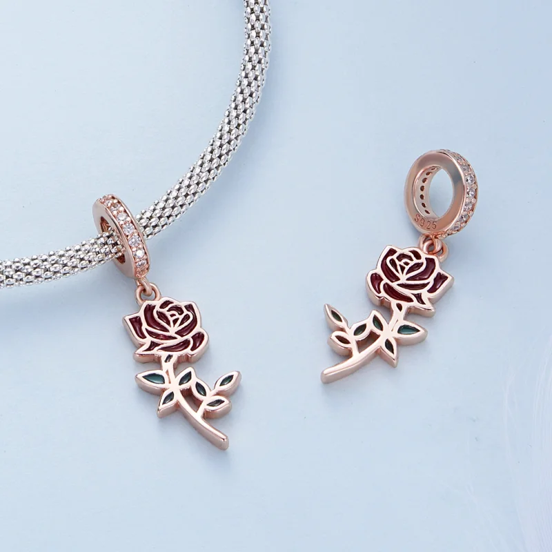 (afbeelding voor) Pandora Style Rode Roos Hangende Bedel - BSC642 - Bekijken 4