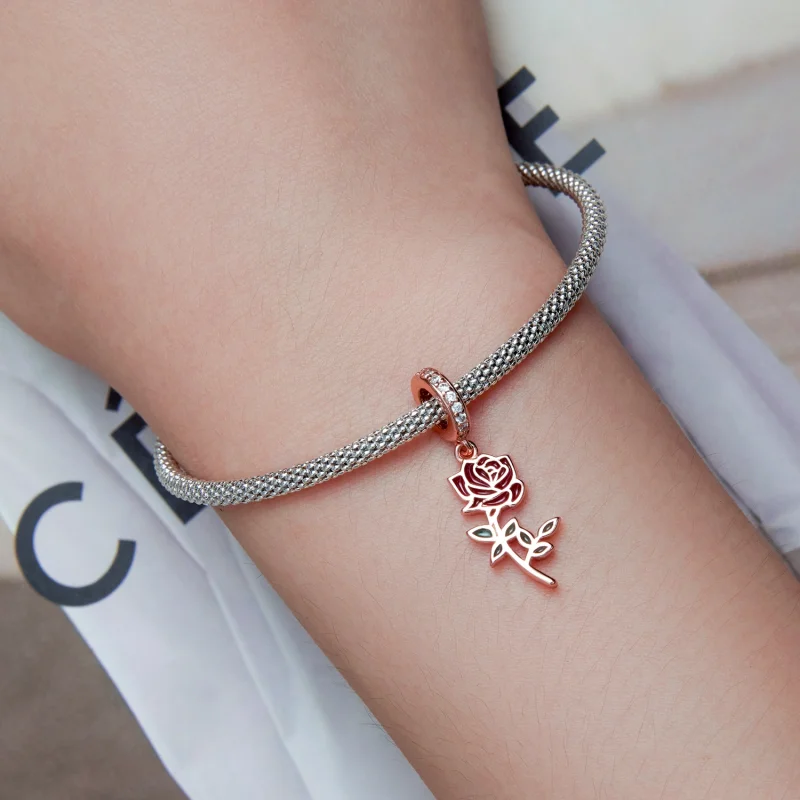 (afbeelding voor) Pandora Style Rode Roos Hangende Bedel - BSC642 - Bekijken 5