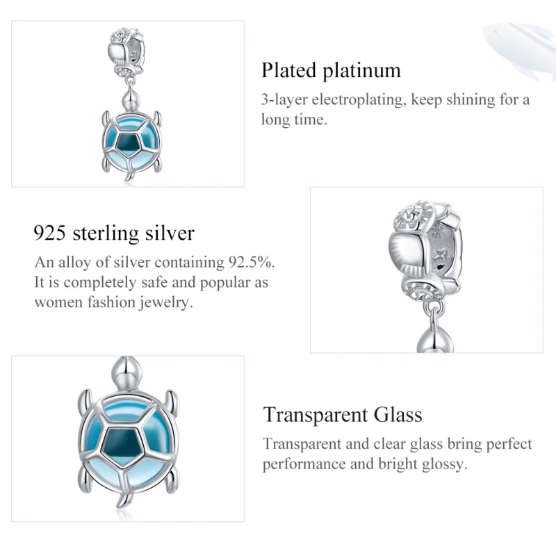 (afbeelding voor) Pandora Style Schildpad van blauw Muranoglas Hangende Bedel - SCC1804 - Bekijken 7