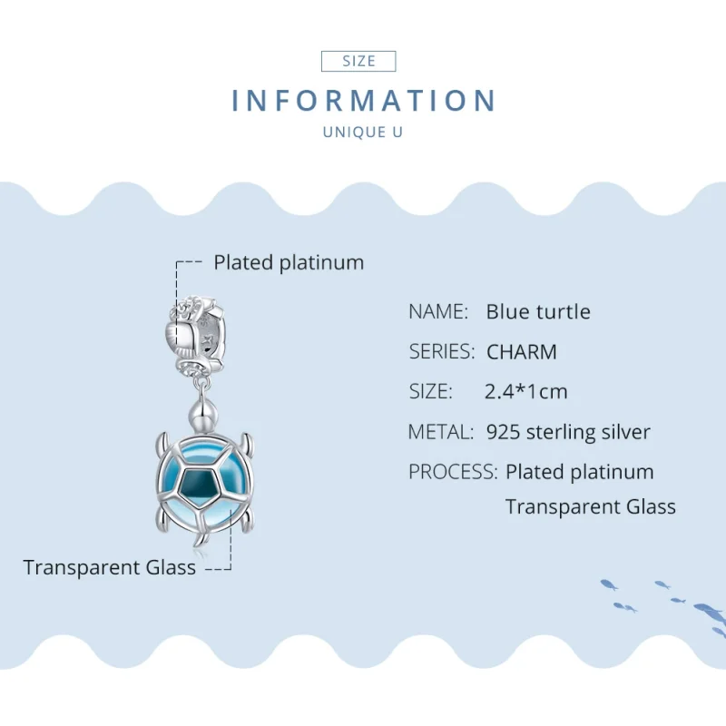 (afbeelding voor) Pandora Style Schildpad van blauw Muranoglas Hangende Bedel - SCC1804 - Bekijken 8