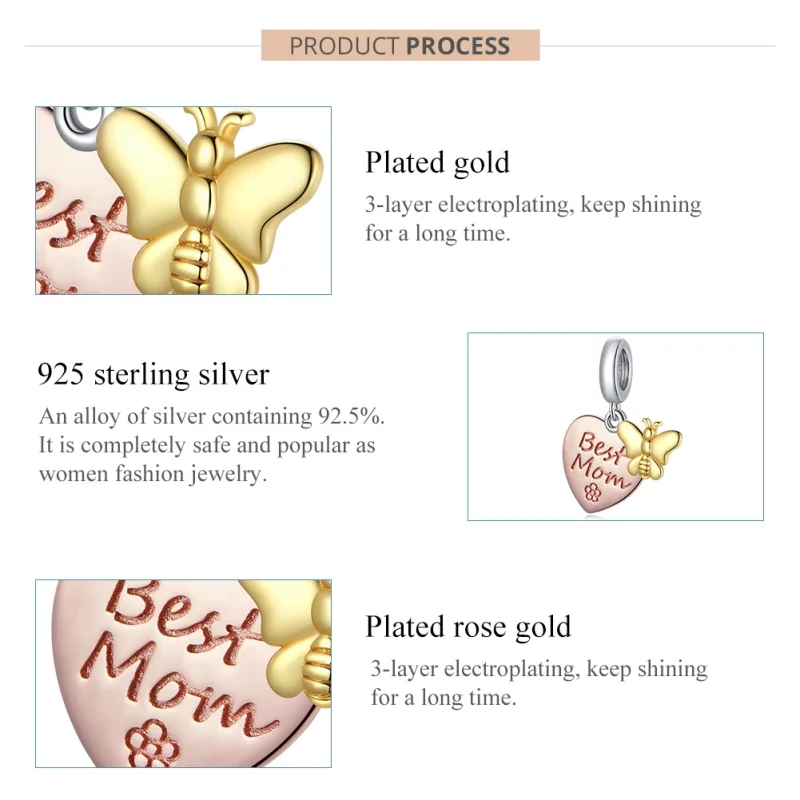 (afbeelding voor) Pandora Style Tweekleurige Beste Moeder Hangende Bedel - SCC1792 - Bekijken 7
