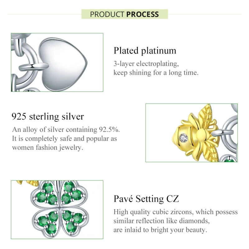 (afbeelding voor) Pandora Style Tweekleurige Klaver Met Bij Hangende Bedel - BSC303 - Bekijken 7