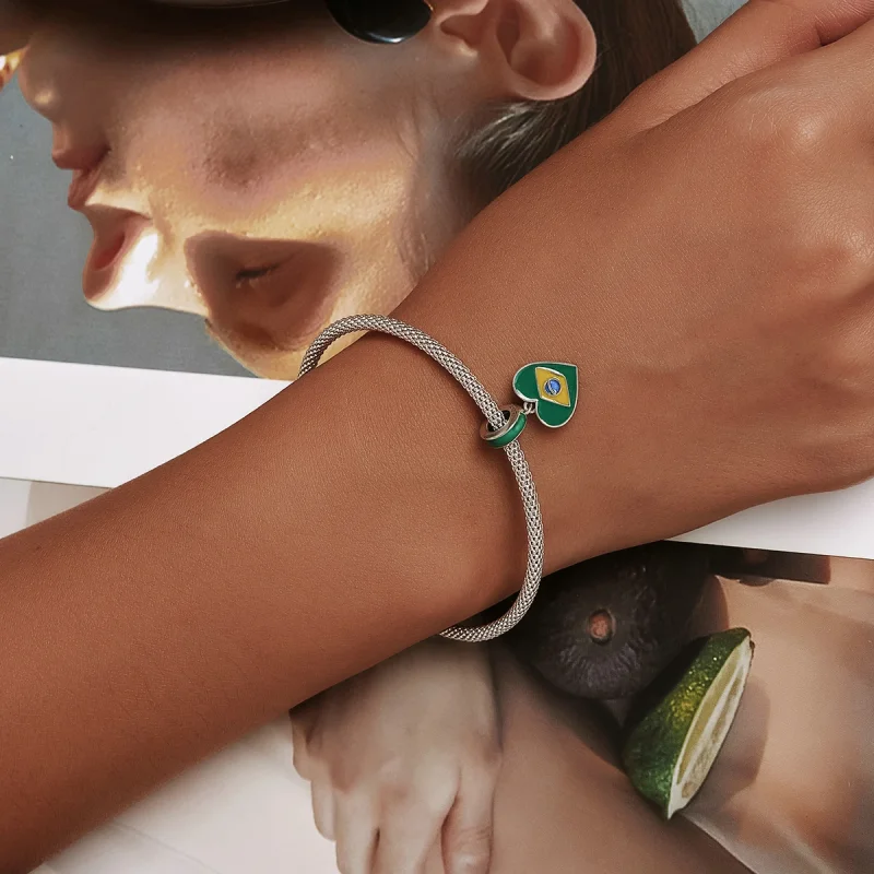 (afbeelding voor) Pandora Style Vlag van Brazilië met liefdeshart Hangende Bedel - SCC2084 - Bekijken 5