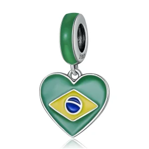 (afbeelding voor) Pandora Style Vlag van Brazilië met liefdeshart Hangende Bedel - SCC2084