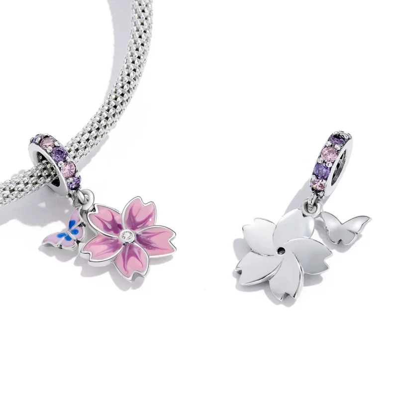 (afbeelding voor) Pandora Style Vlinders en bloemen Hangende Bedel - SCC2185 - Bekijken 3