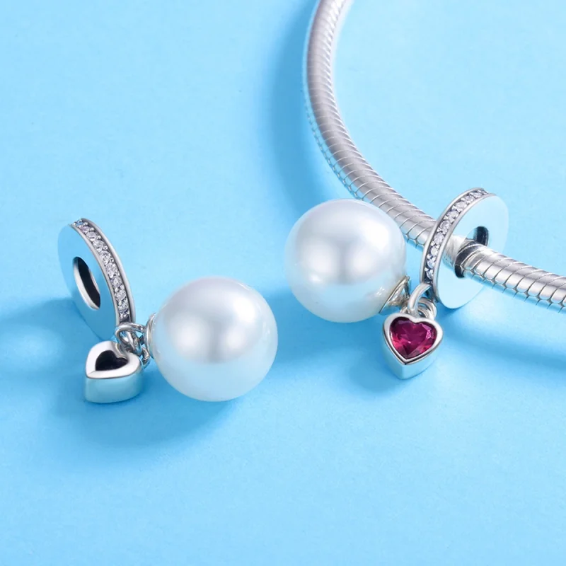 (afbeelding voor) Pandora Style Witte Kralen En Harten Hangende Bedel - SCC782 - Bekijken 4