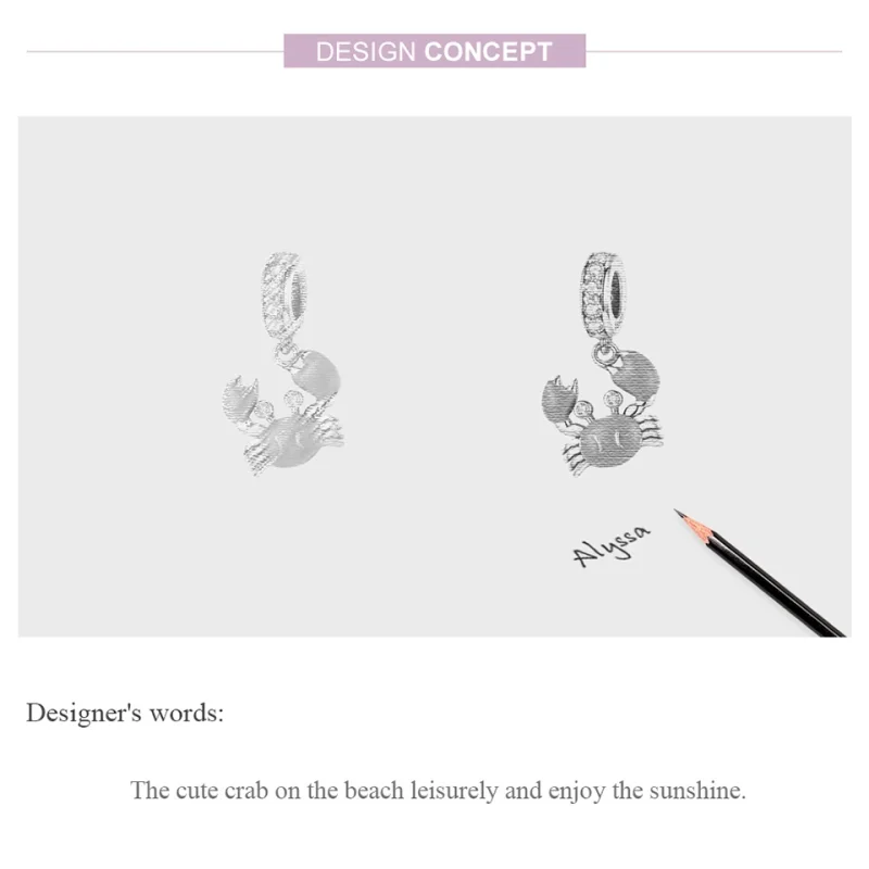 (afbeelding voor) Pandora Style Zomerkrab Hangende Bedel - BSC076 - Bekijken 6