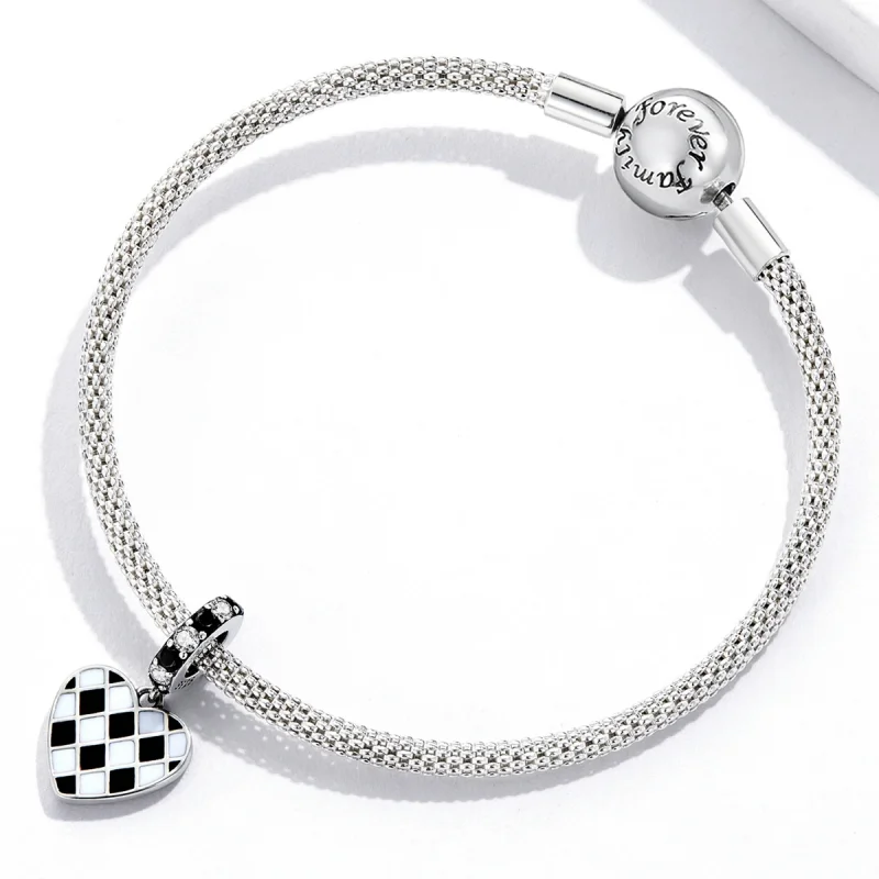 (afbeelding voor) Pandora Style Zwart-wit Grid Love Hangende Bedel - SCC2178 - Bekijken 3