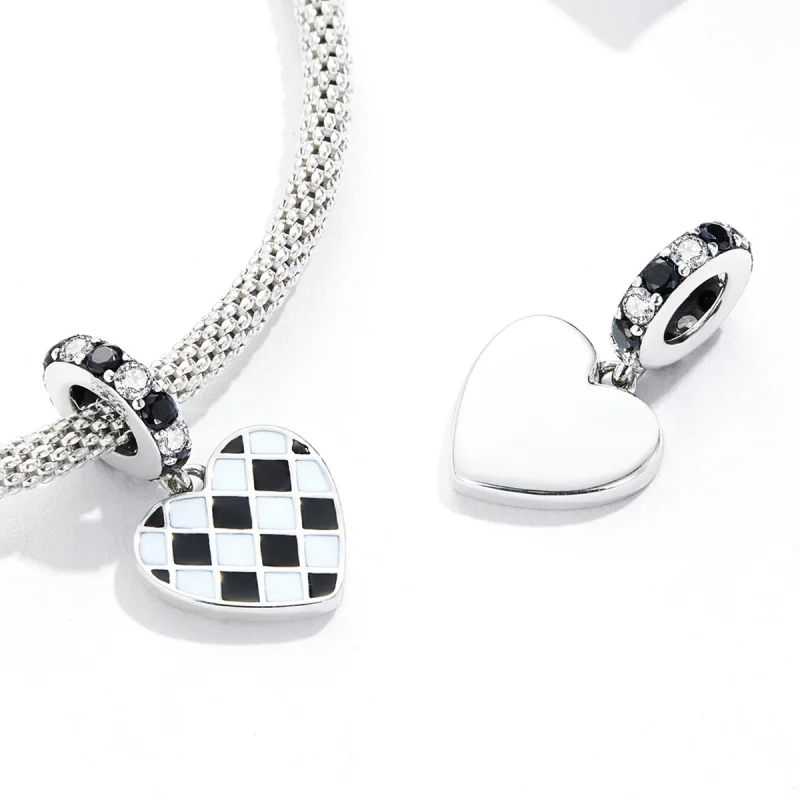 (afbeelding voor) Pandora Style Zwart-wit Grid Love Hangende Bedel - SCC2178 - Bekijken 4