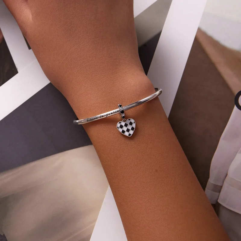 (afbeelding voor) Pandora Style Zwart-wit Grid Love Hangende Bedel - SCC2178 - Bekijken 5