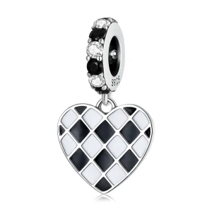 (afbeelding voor) Pandora Style Zwart-wit Grid Love Hangende Bedel - SCC2178
