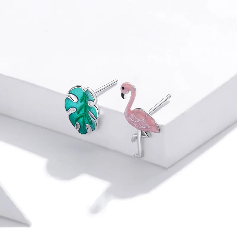 (afbeelding voor) Pandora Style Blad & Flamingo's Oorknopjes - SCE1124 - Bekijken 3