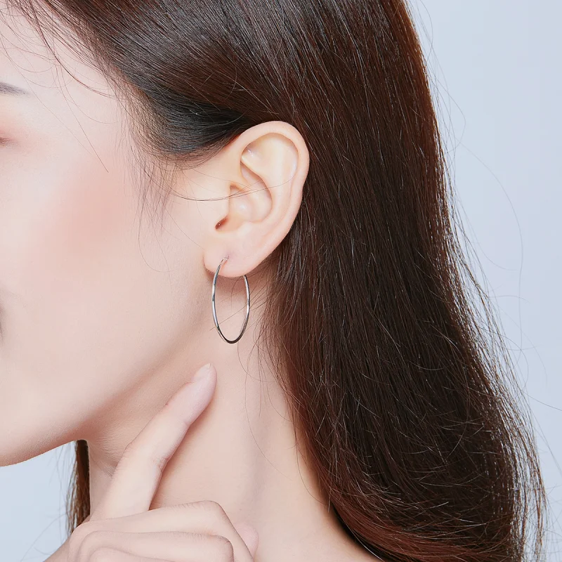 (afbeelding voor) Pandora Style Eenvoudige lijn Oorringen - SCE710 - Bekijken 5