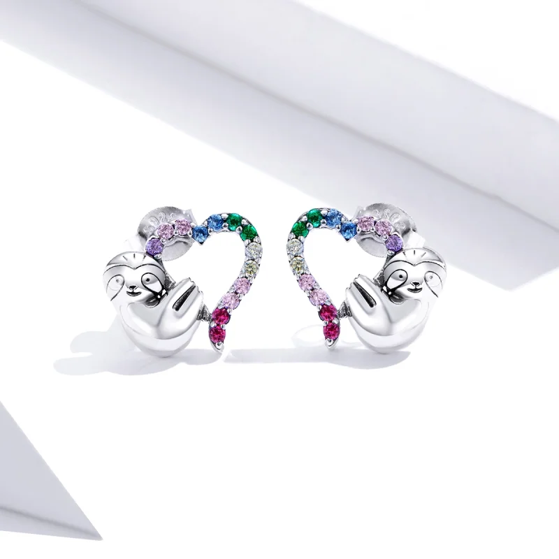 (afbeelding voor) Pandora Style Hartvormige kleine luiaard Oorknopjes - SCE885 - Bekijken 2