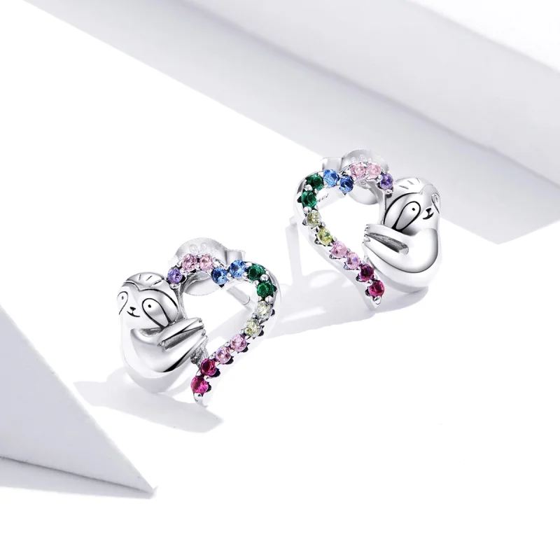 (afbeelding voor) Pandora Style Hartvormige kleine luiaard Oorknopjes - SCE885 - Bekijken 4