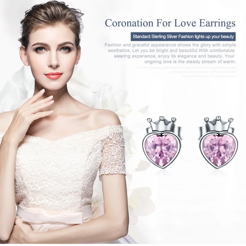 (afbeelding voor) Pandora Style kronend hart Oorknopjes - SCE174 - Bekijken 2