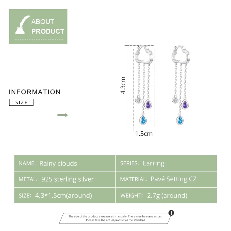 (afbeelding voor) Pandora Style Regenachtige Wolken Oorhangers - BSE220 - Bekijken 3