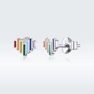 (afbeelding voor) Pandora Style Regenboog Hart Oorknopjes - SCE787